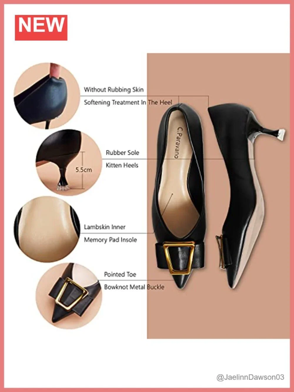 Womens Kitten Heel Pumps Handcrafted Leather Dress Shoes Pointed Toe Memory Foam
